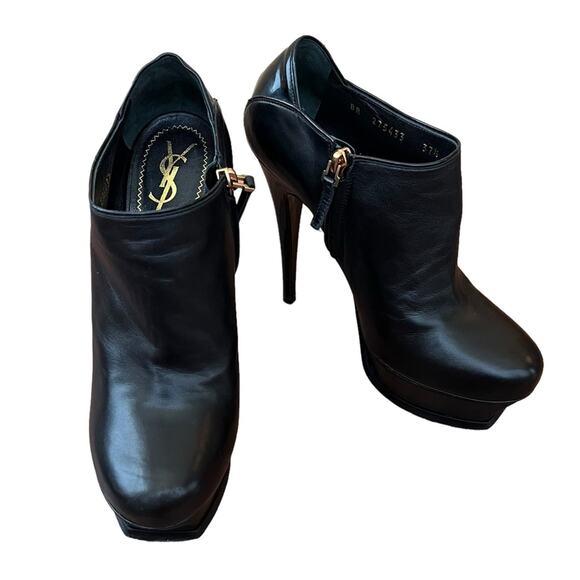 Yves Saint Laurent Womens Tribute 105 Black Leather Platform Heeled Ankle Boots - Picture 15 of 16